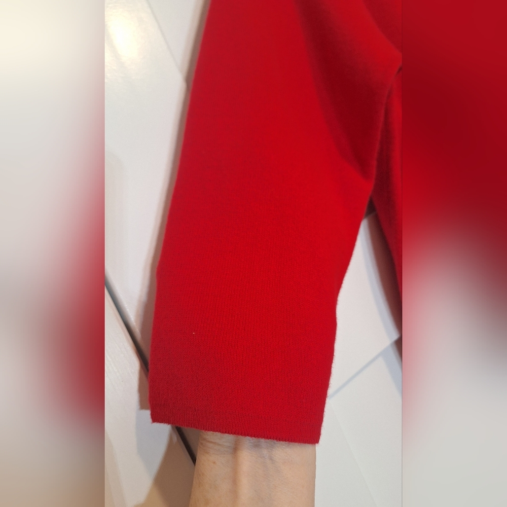 Chico's Classic Funnel Neck Cotton Blend Sweater  Stretch Risque Red Soft Large - Picture 6 of 12